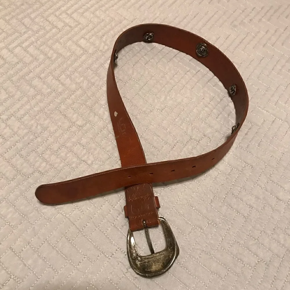 Leather Tack Belt with Silver Flowers and Embossed Leather